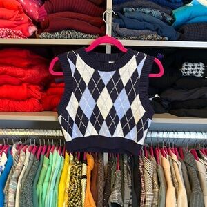 Divided by H&M navy argyle cropped sweater vest size S